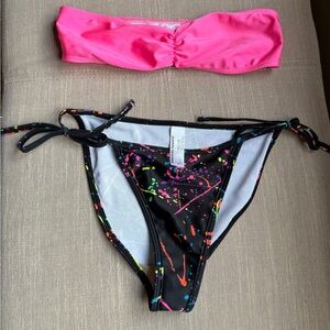 American Apparel Pink and Black Bikini Set